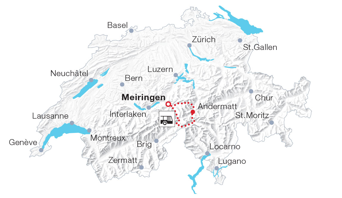 Map Central Alps Passes PostBus Route